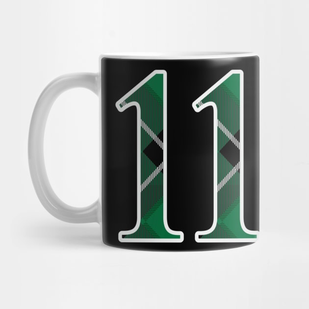 11 Sports Jersey Number Green Black Flannel by Design_Lawrence